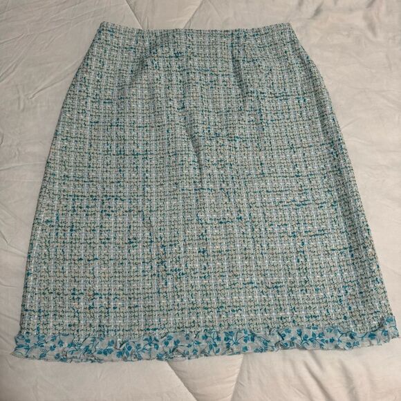 Grace Dane Lewis Blue Twill Ruffle Fairy Pencil Skirt 8 - Picture 1 of 5